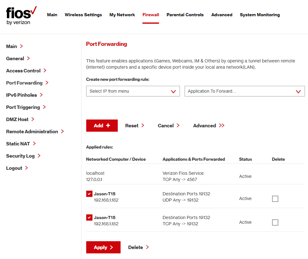 Verizon fios port hot sale forwarding ip camera